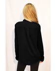 Mandarin Collar Plain color Chiffon Shirt (Black)