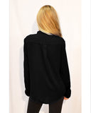 Mandarin Collar Plain color Chiffon Shirt (Black)