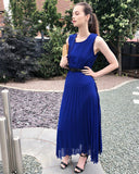 Chiffon pleated full length wedding maxi dress (Royal Blue)