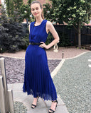 Chiffon pleated full length wedding maxi dress (Royal Blue)