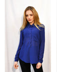 Plain Color Chiffon Shirt with Front Pocket (Royal Blue)