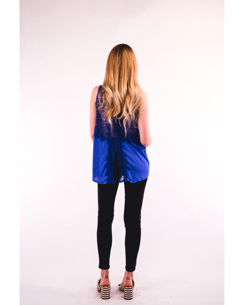 Floral Crochet Lace Back Vest  (BLUE)