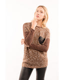Tweed effect and color block Jumper top (Brown)