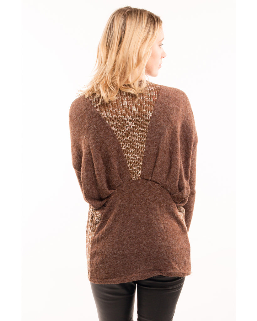 Tweed effect and color block Jumper top (Brown)