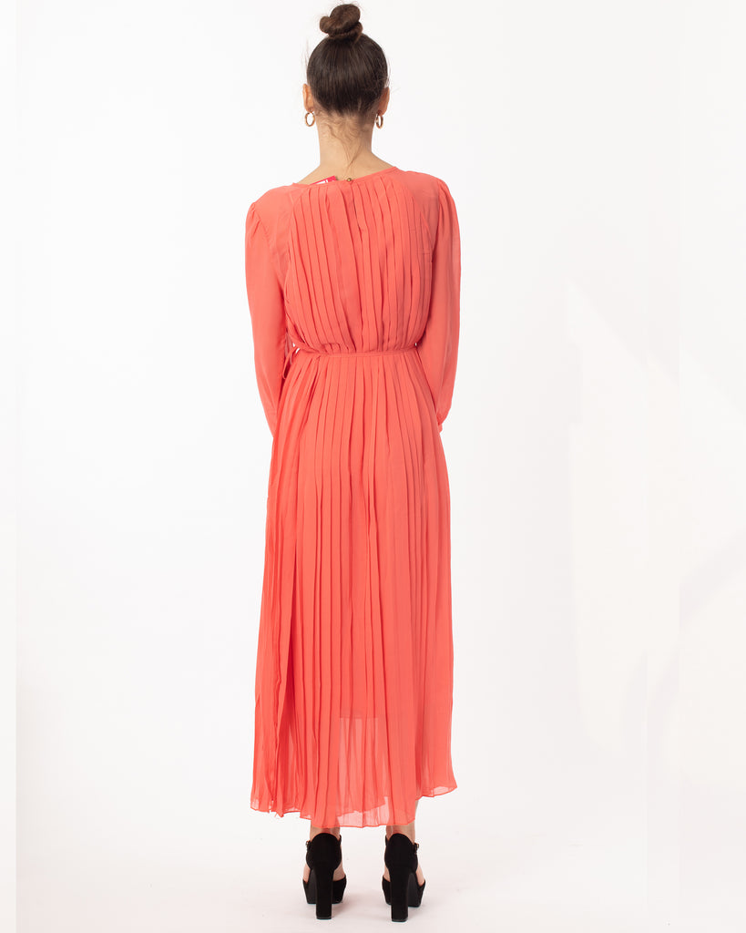 Long sleeves Pleated Maxi Dress (Rose)