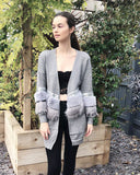 faux fur embllished with sequin design oversized cardigan in grey