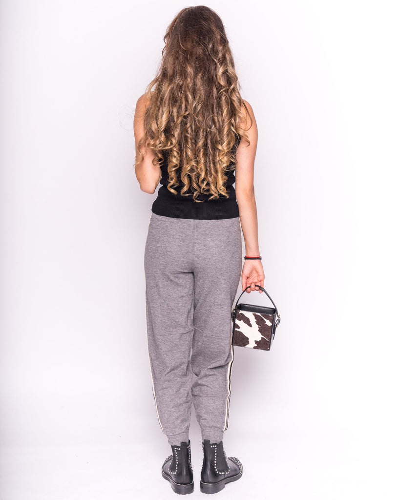 Soft Knit Jogging Bottoms with Side Stripes in grey