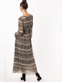 Pleated Long Sleeves Maxi Dress (SNAKE PRINT)