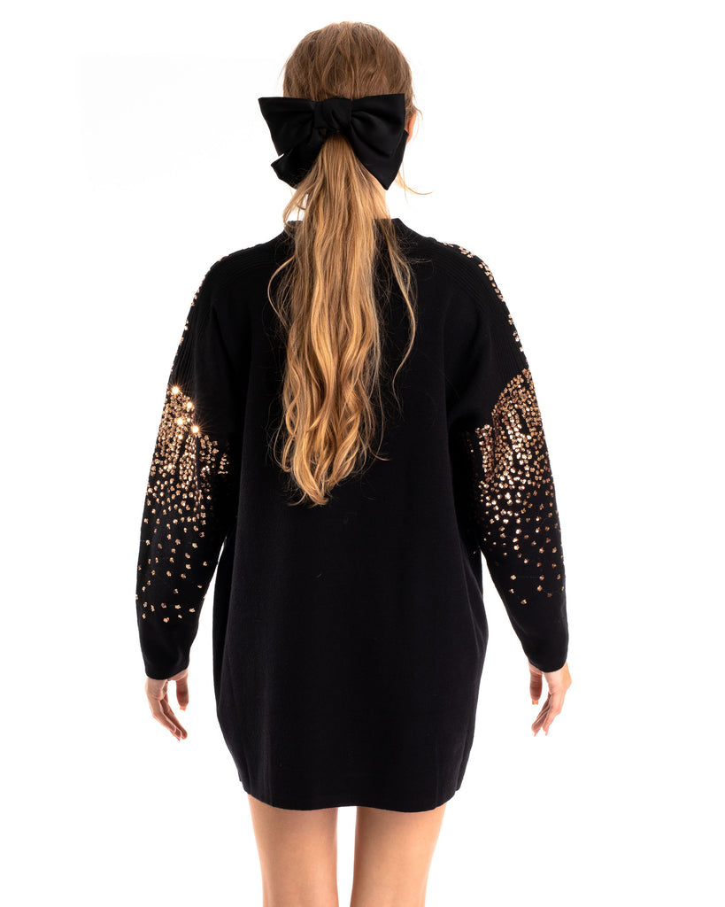 Gold sequin embellished front and sleeves design jumper in black