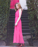 Pleated Full Length Maxi Dress (Hot Pink)