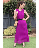 Chiffon pleated full length wedding maxi dress (Light Purple)