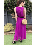 Chiffon pleated full length wedding maxi dress (Light Purple)