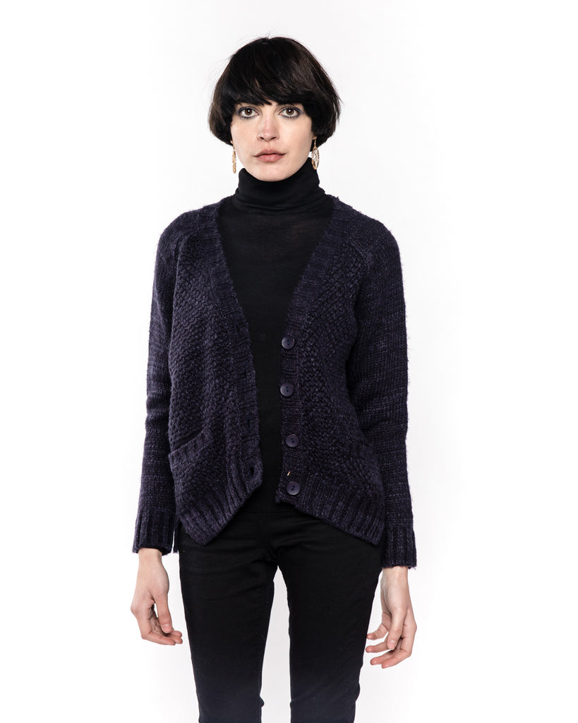 Navy color Cable Knitted Front Pockets Cardigan