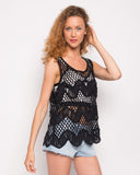 Black Floral PatternCrochet Vest Top (KN209)