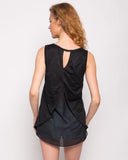 Black Knitted Floral Lace & Chiffon Dropped Hem Split Tank Top/Vest