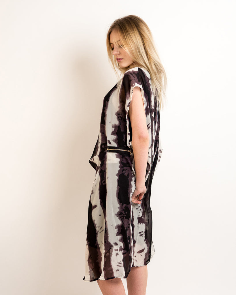 black and cream contrast Print oversized tunic dress