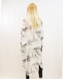 Feather and Leaves Printed Maxi Shirt Dress (BLACK）