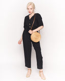 Cotton Short Sleeve Jumpsuits in Black