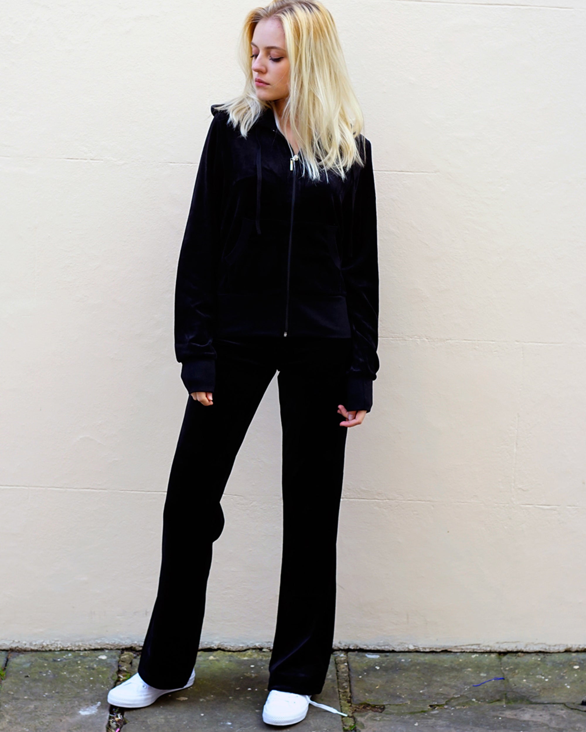 Velour Tracksuits With Hoody (Black Color)
