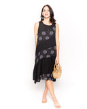 polka dot print contrast layer linen dress