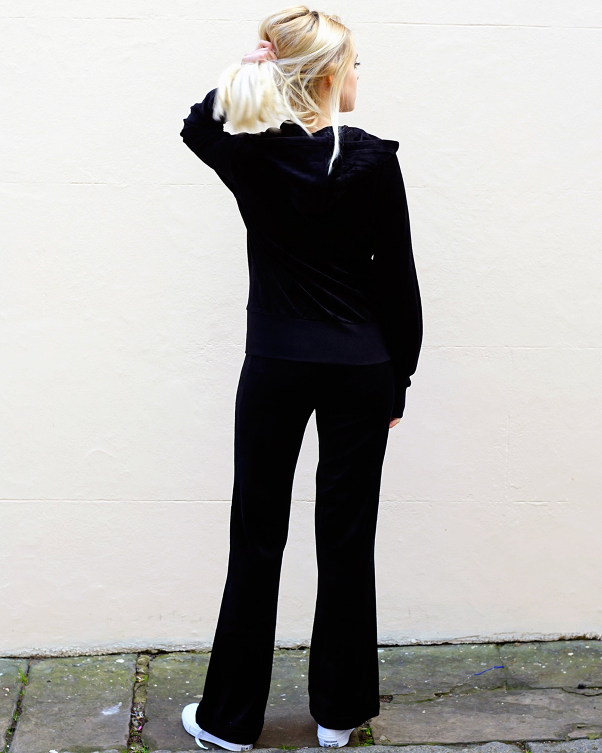 Velour Tracksuits With Hoody (Black Color)