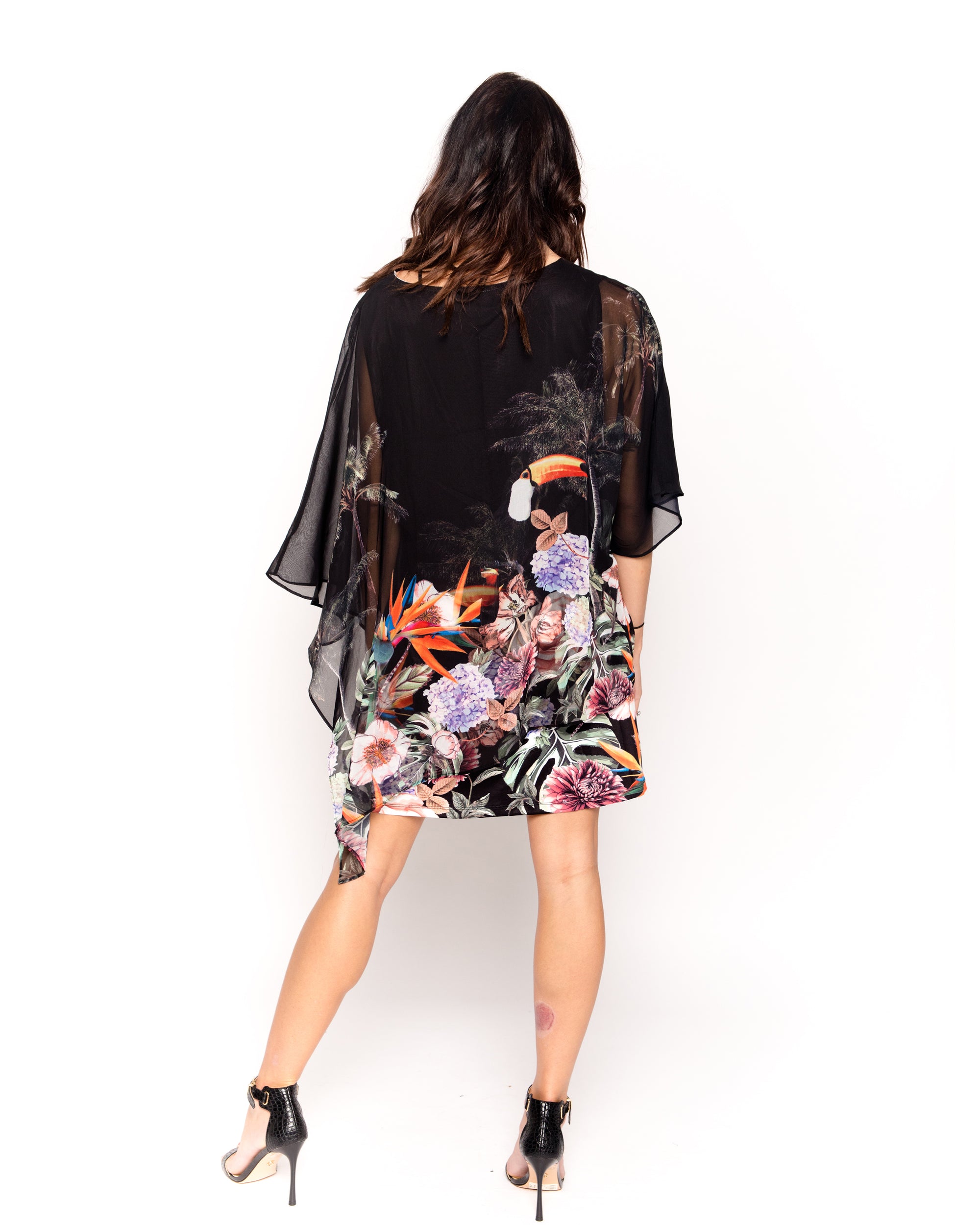 floral and bird print shift dress