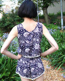 Floral print tassel vest top and shorts suits co-ords (BLUE)