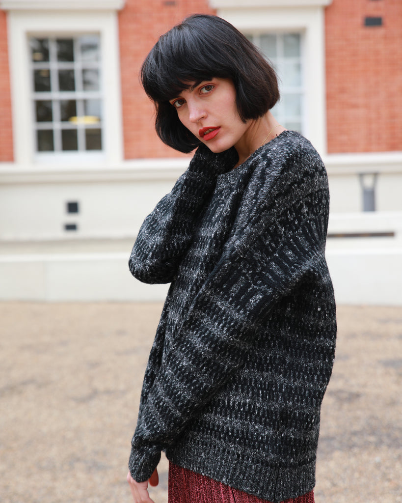 Knitted Classic Grey & Black Striped Jumper