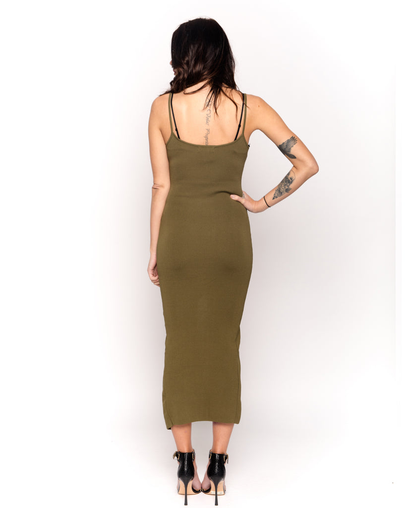 strappy long bodycon dress with double zip up design