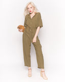 Cotton Short Sleeve Jumpsuits in Green