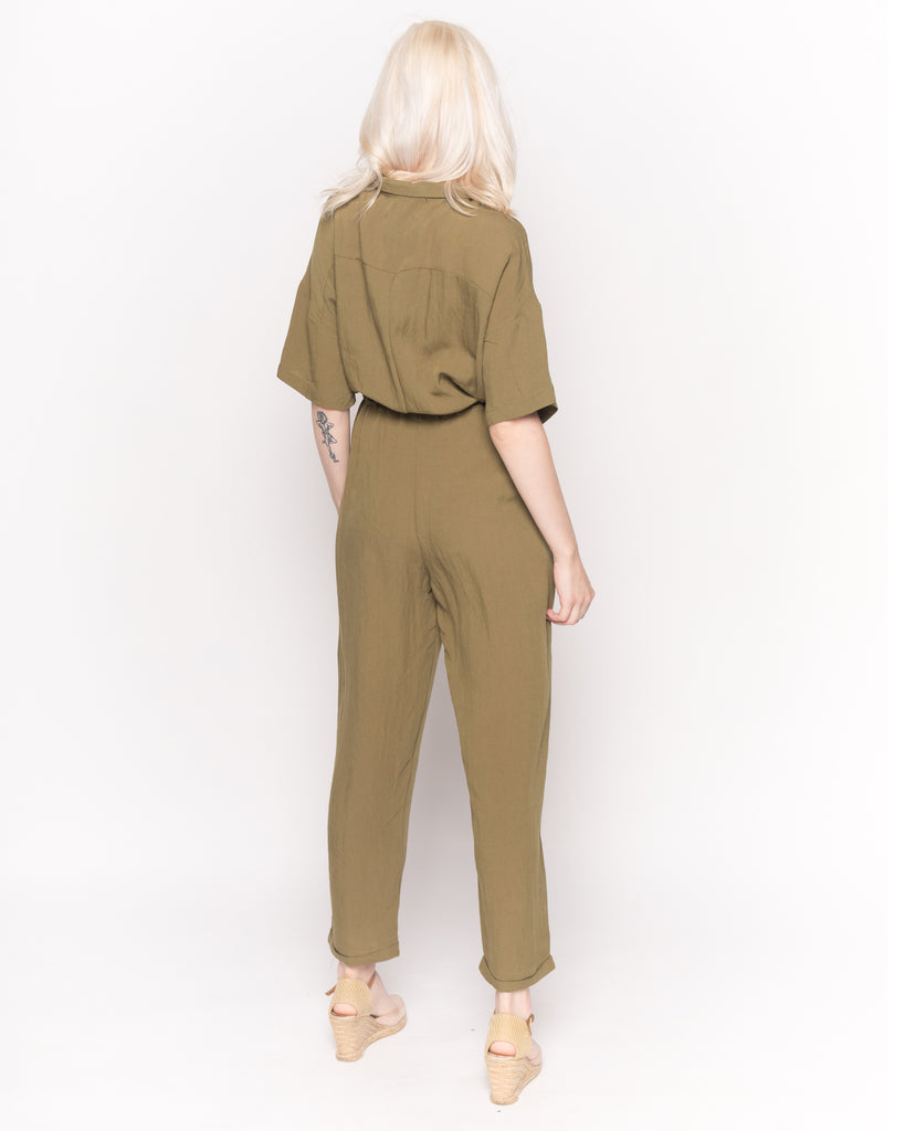 Cotton Short Sleeve Jumpsuits in Green