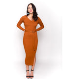 Soft knitted ribbed long bodycon dress with side split