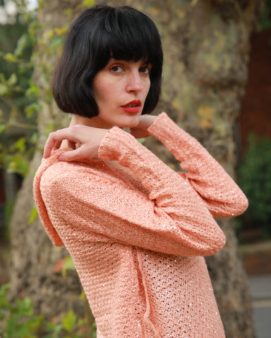 Orange All over Sequins with Hood Knitwear Jumper