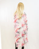 Feather and Leaves Printed Maxi Shirt Dress (PINK）