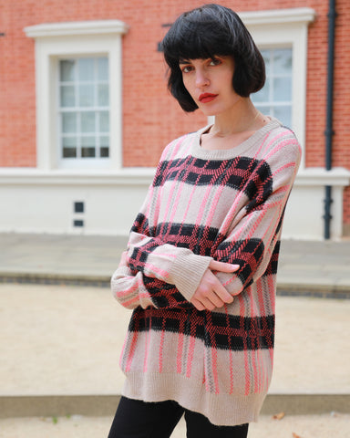All over Check Print Brushed Knitwear Jumper