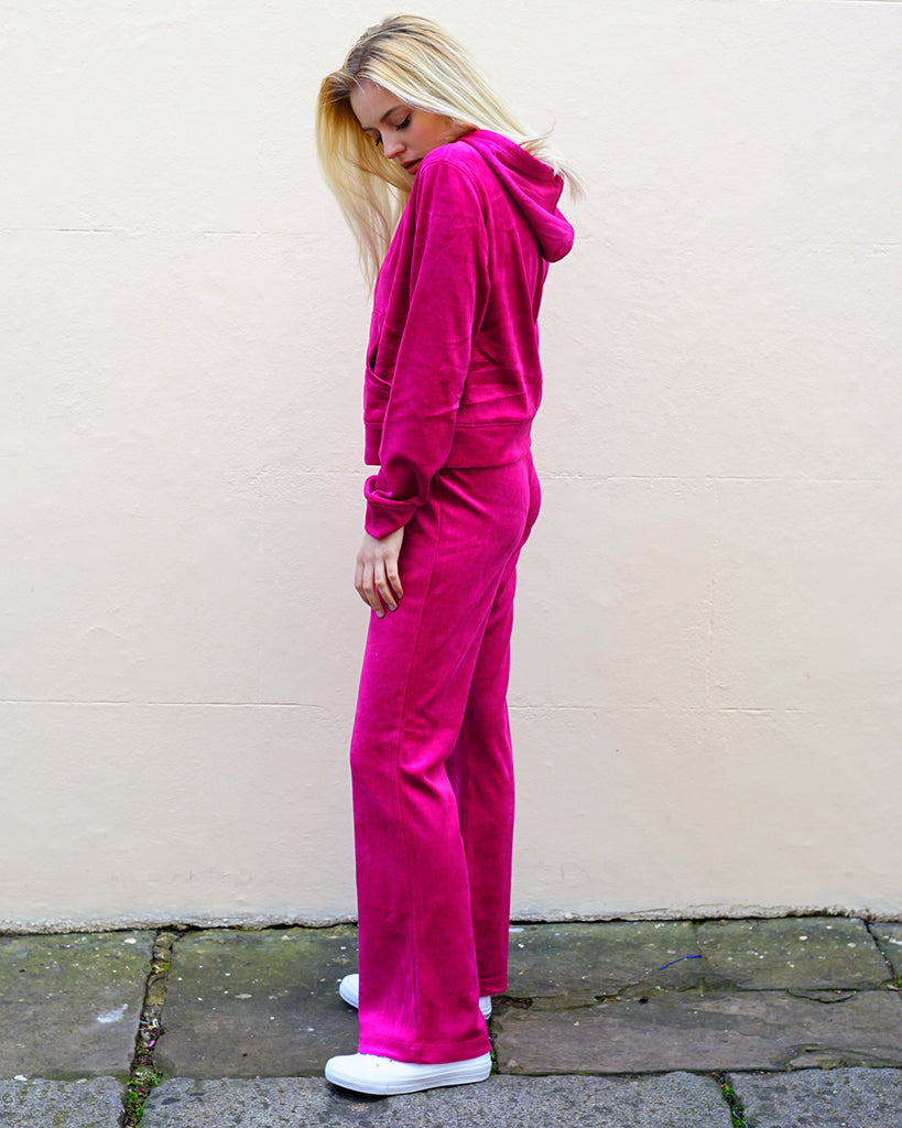 Velour Tracksuits With Hoody (Hot Pink Color)