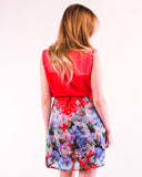 Floral Print Chiffon Dress (Red)