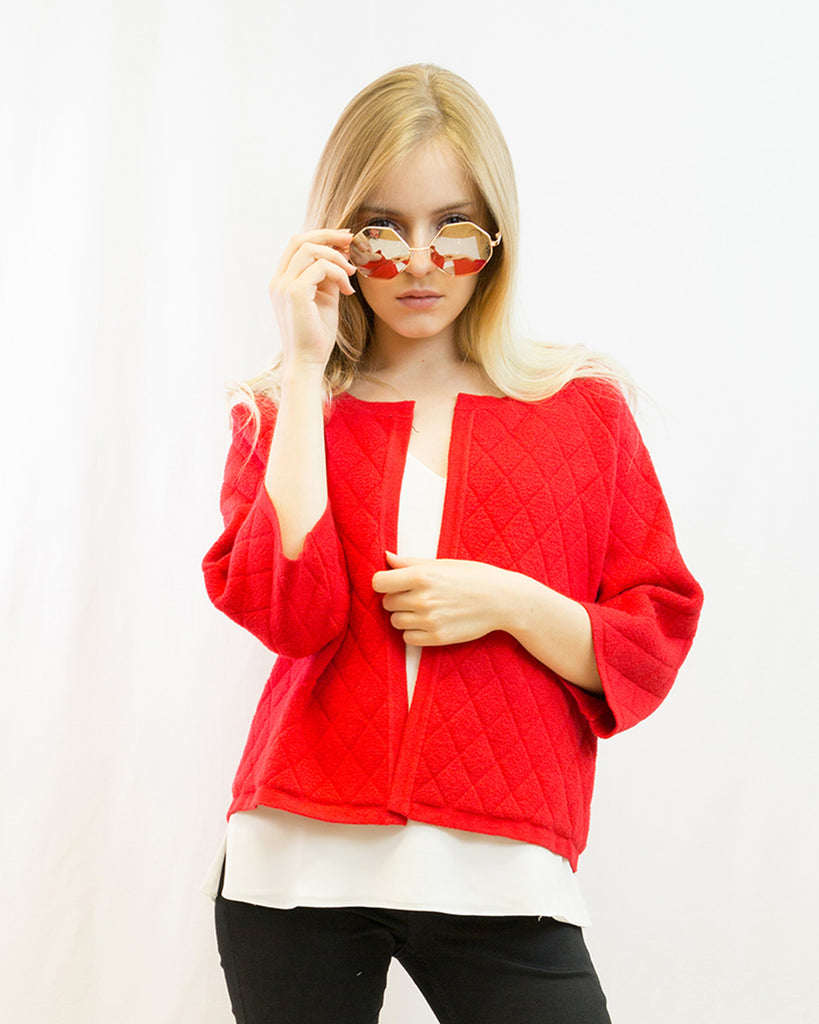Three quarters sleeves Knitted Cardigan (RED)