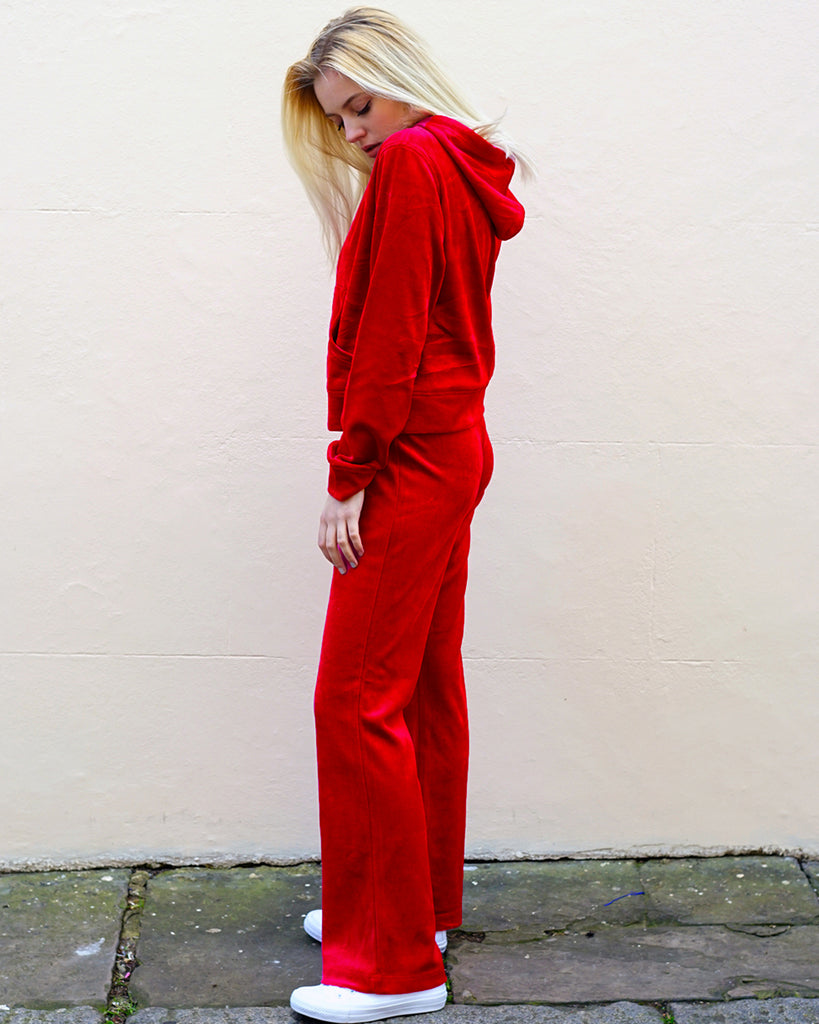 Velour Tracksuits With Hoody (Red Color)