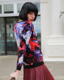 Multi color print brushed mohair knitted jumper (Red)