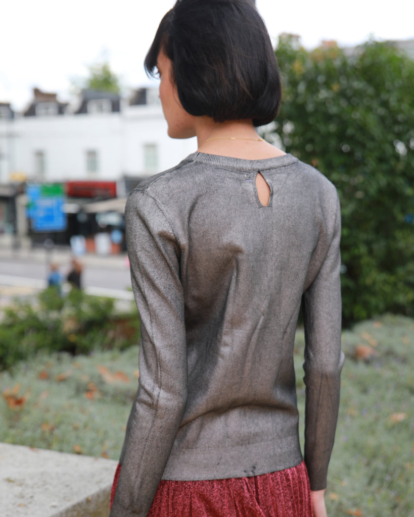 Sliver color Metallic Print jumper