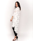 Feather look and star pattern shirt dress