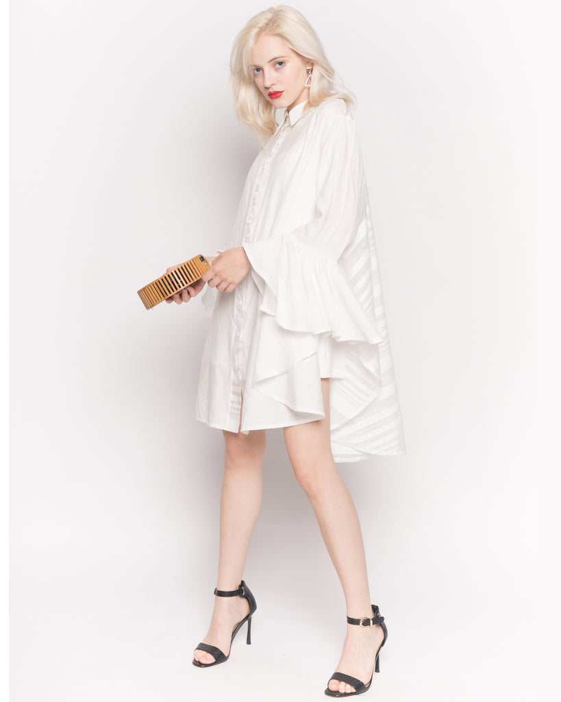 Oversized Shirt with Frilled Sleeves and Mesh Back in White