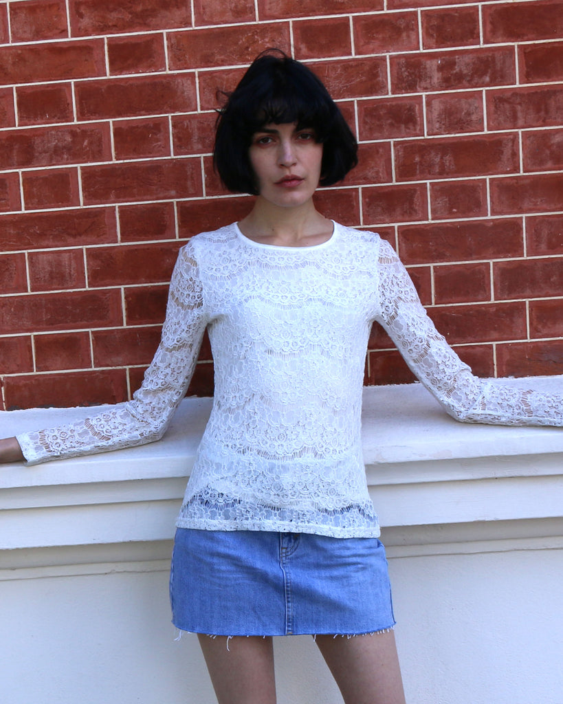 Floral lace elegant basic long sleeves top