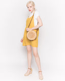 Linen Mini Pinafore Dress in Mustard Yellow
