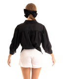 Cross Back and fron tie up crop shirt top in black