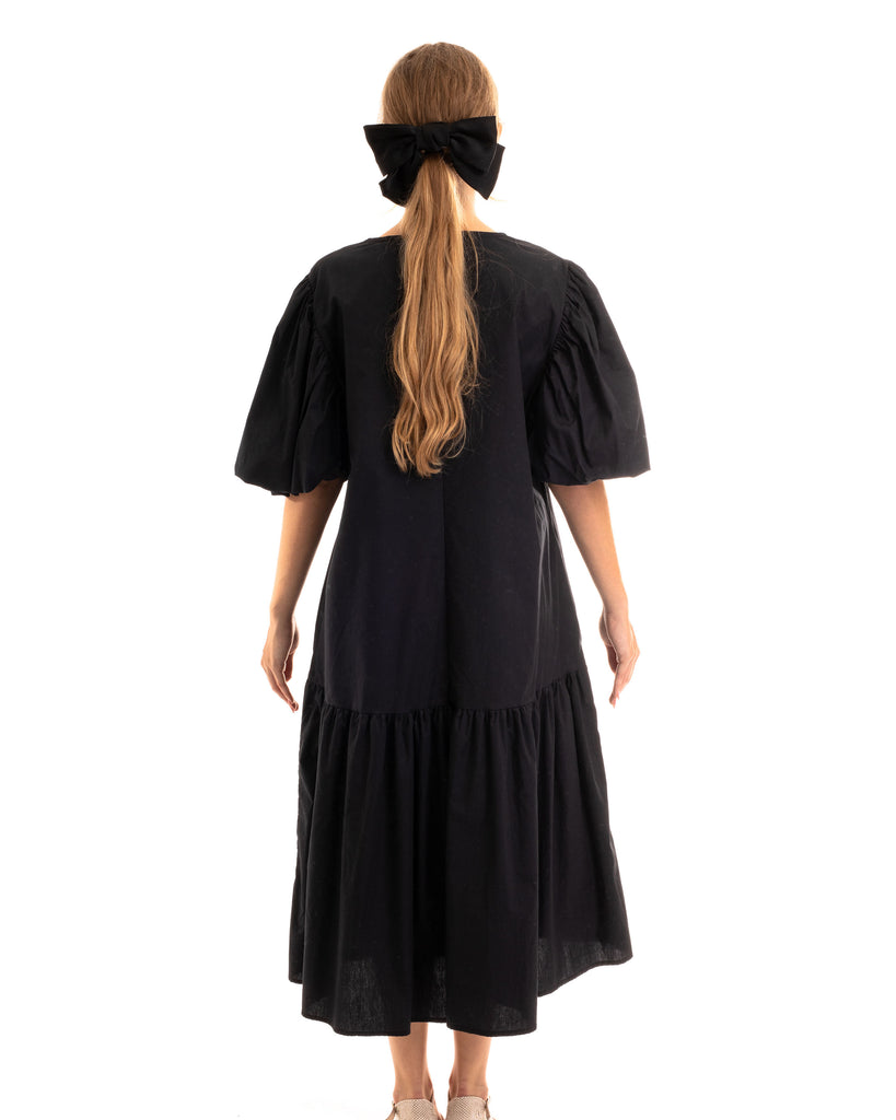 Oversized Puff Sleeves Maxi dress in Black