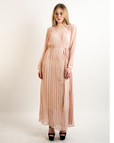 Long sleeves Pleated Maxi Dress (NUDE)