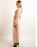 Long sleeves Pleated Maxi Dress (NUDE)