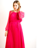 Long sleeves Pleated Maxi Dress (PINK)